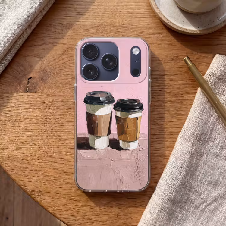 Koffiebekers - Deksel - Verf - Textuur Telefoonhoesje iPhone 17 Pro klein -sfeer1