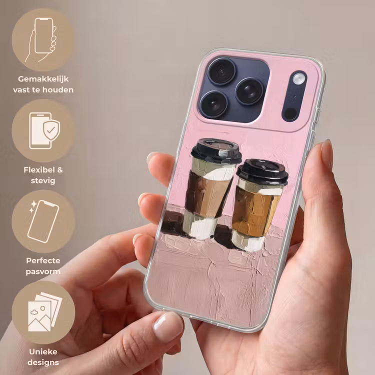 Koffiebekers - Deksel - Verf - Textuur Telefoonhoesje iPhone 17 Pro klein -sfeer3_NL