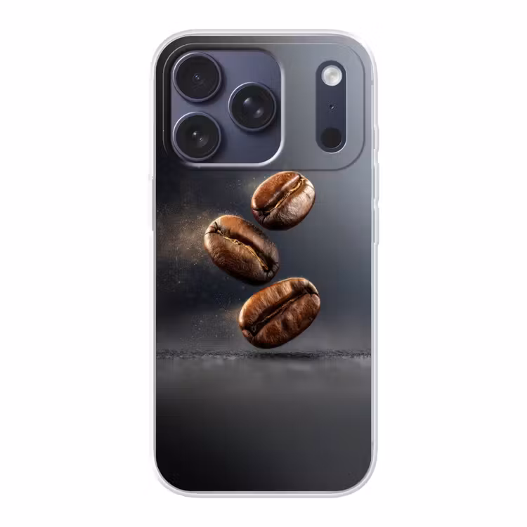 Koffiebonen - Zwevend - Grijs Telefoonhoesje iPhone 17 Pro klein -3d