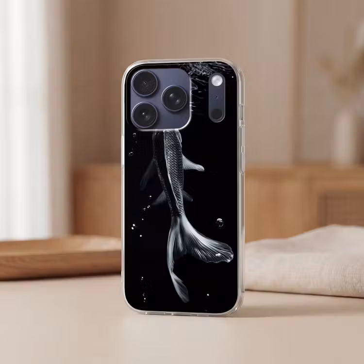 Koi - Vissen - Water - Zwart Telefoonhoesje iPhone 17 Pro klein -sfeer2