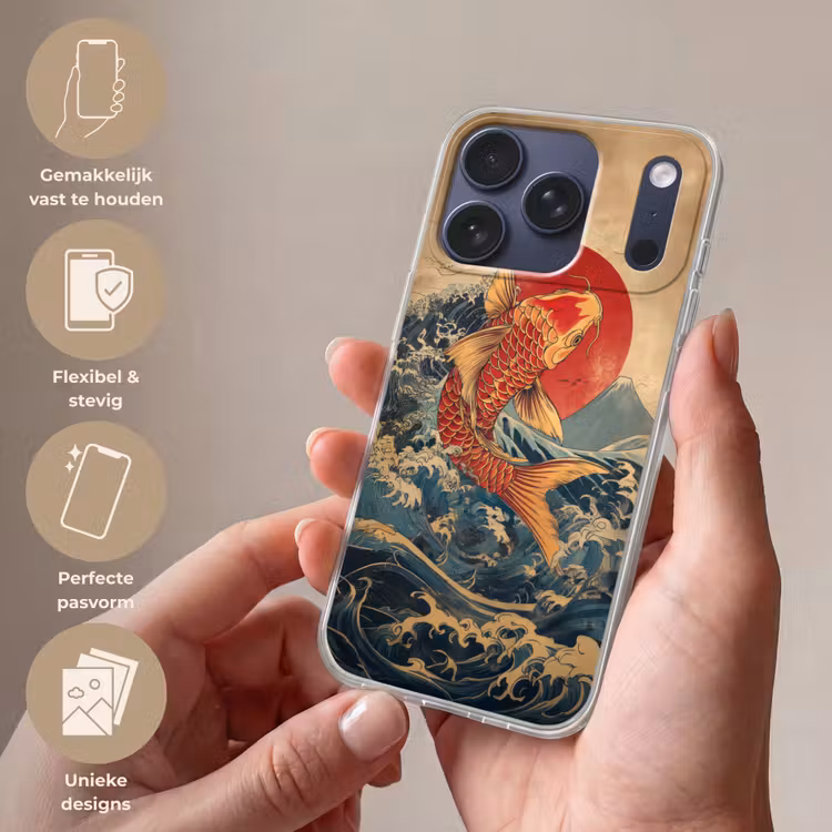 Koi - Zee - Golven - Zon Telefoonhoesje iPhone 17 Pro klein -sfeer3_NL