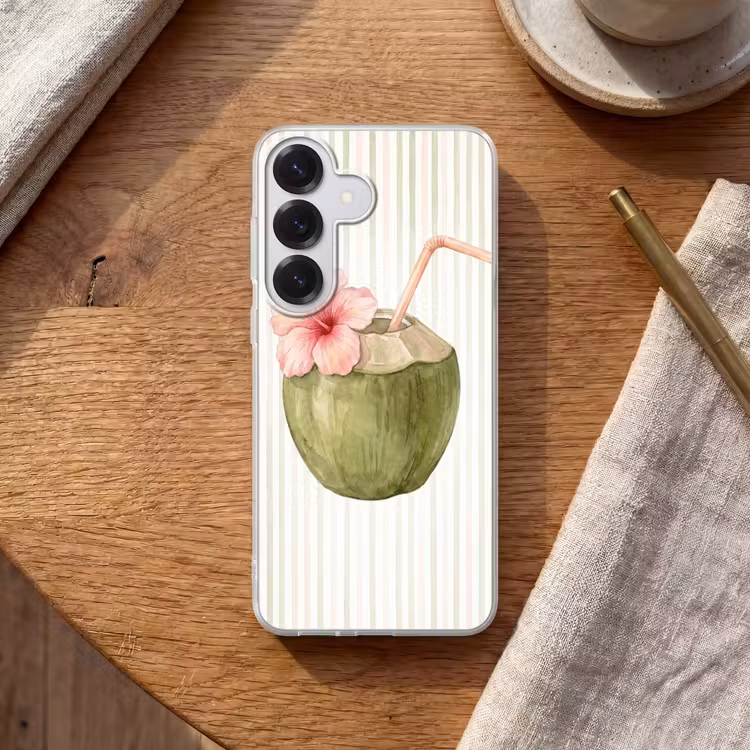 Kokosnoot - Drank - Tropisch - Illustratie - Zomer Telefoonhoesje Samsung Galaxy S26 klein -sfeer1
