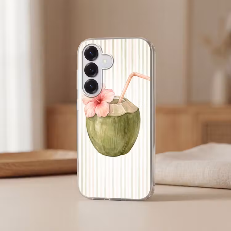 Kokosnoot - Drank - Tropisch - Illustratie - Zomer Telefoonhoesje Samsung Galaxy S26 klein -sfeer2