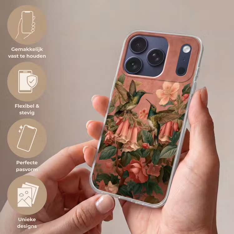 Kolibries - Bloemen - Groen - Roze Telefoonhoesje iPhone 17 Pro klein -sfeer3_NL