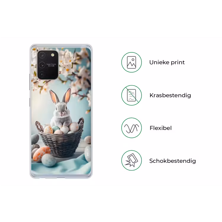 Konijn - Eieren - Mand Telefoonhoesje Samsung Galaxy S10 Lite klein -specsS10Lite