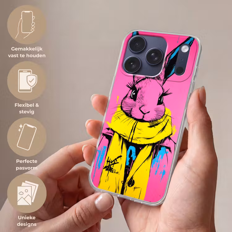 Konijn - Felroze - Sjaal - Abstract Telefoonhoesje iPhone 17 Pro klein -sfeer3_NL