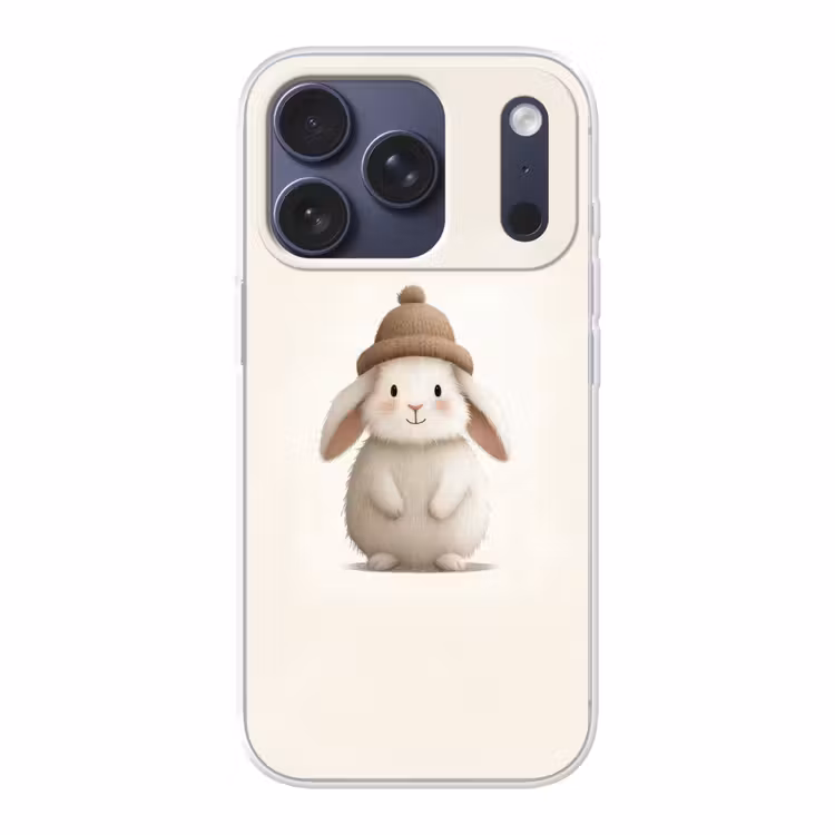 Konijn - Muts - Oren - Beige Telefoonhoesje iPhone 17 Pro klein -3d