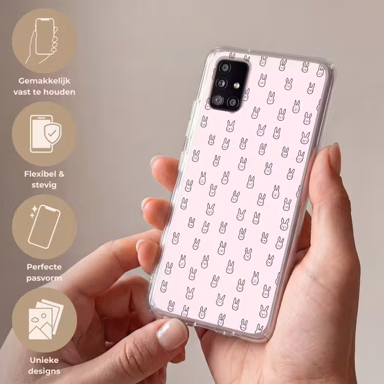 Konijnen - Minimalistisch - Roze Telefoonhoesje Samsung Galaxy A51 5G klein 373 -sfeer3_NL