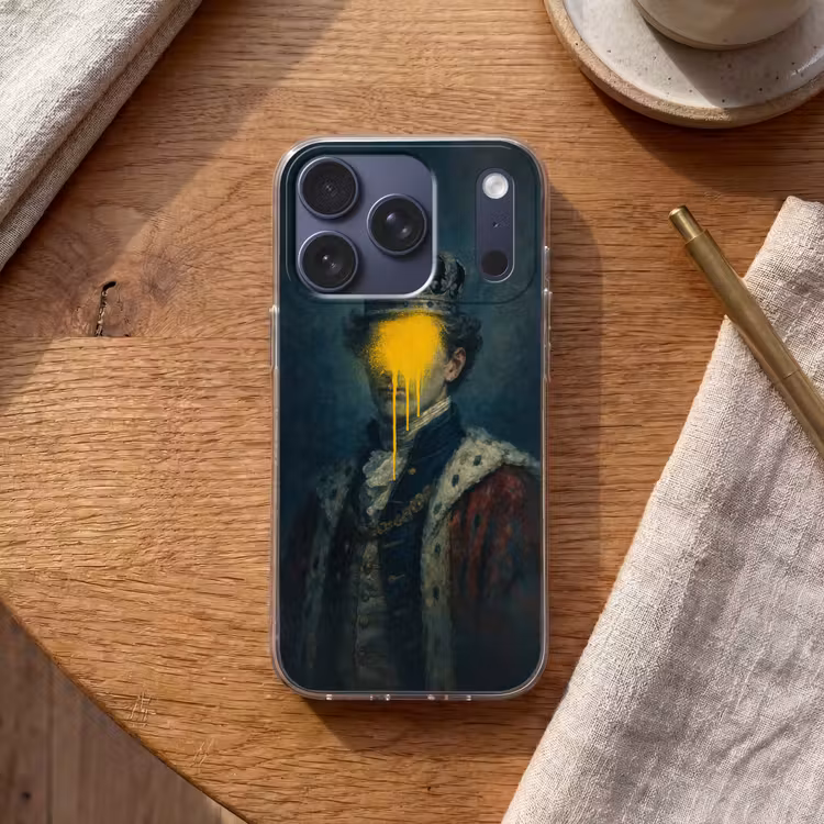 Koning - Portret - Druipende gele verf Telefoonhoesje iPhone 17 Pro klein -sfeer1