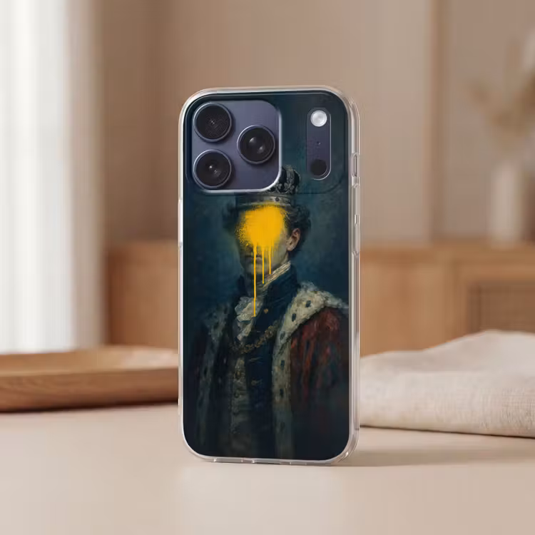Koning - Portret - Druipende gele verf Telefoonhoesje iPhone 17 Pro klein -sfeer2