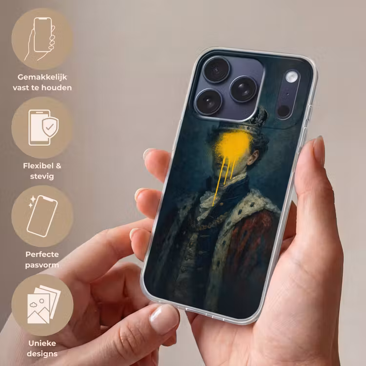 Koning - Portret - Druipende gele verf Telefoonhoesje iPhone 17 Pro klein -sfeer3_NL