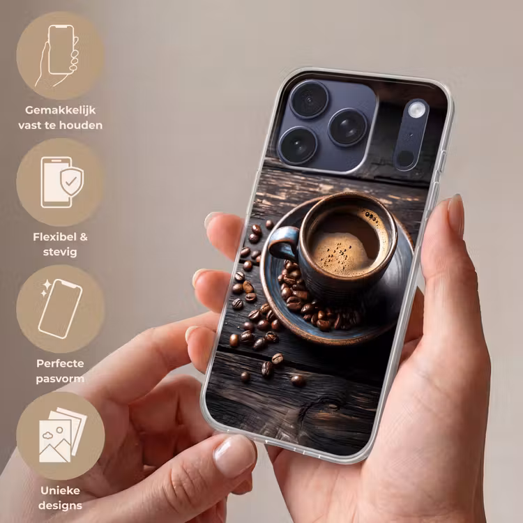 Kop - Koffie - Hout - Bonen Telefoonhoesje iPhone 17 Pro klein -sfeer3_NL