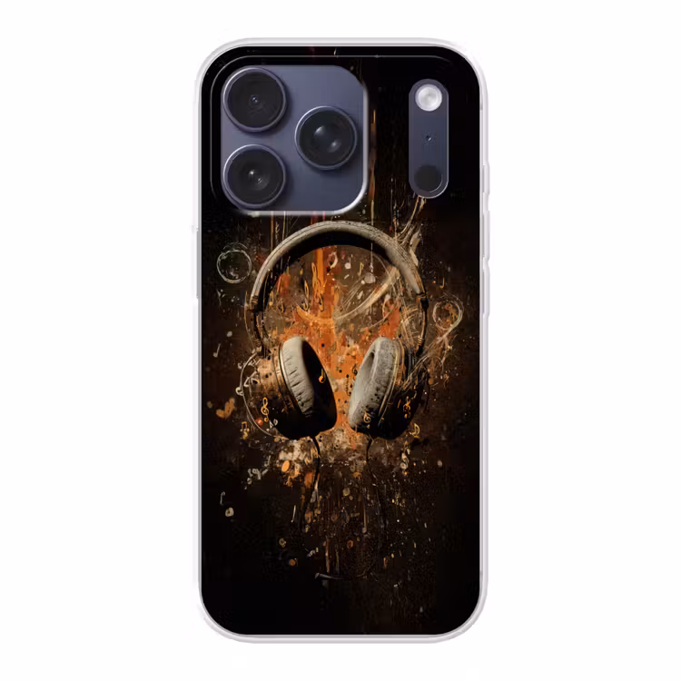 Koptelefoon - Bruin - Dynamische penseelstreken Telefoonhoesje iPhone 17 Pro klein -3d