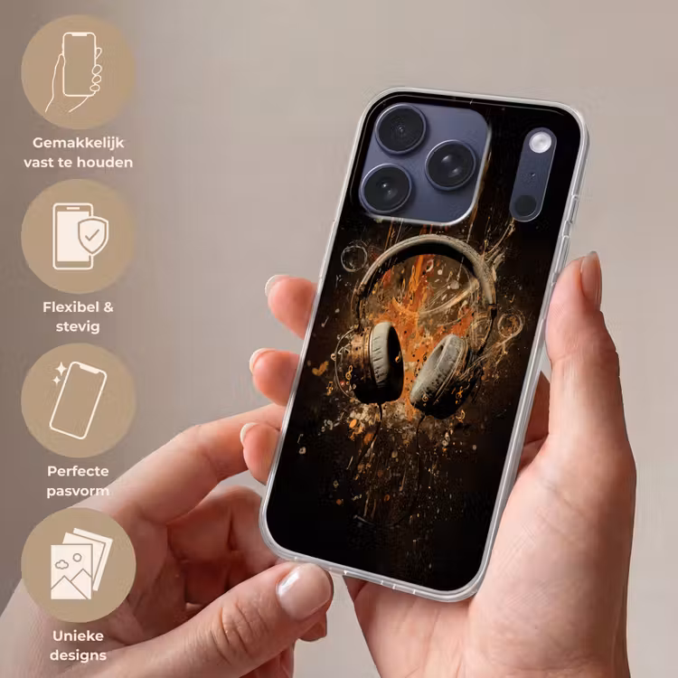 Koptelefoon - Bruin - Dynamische penseelstreken Telefoonhoesje iPhone 17 Pro klein -sfeer3_NL