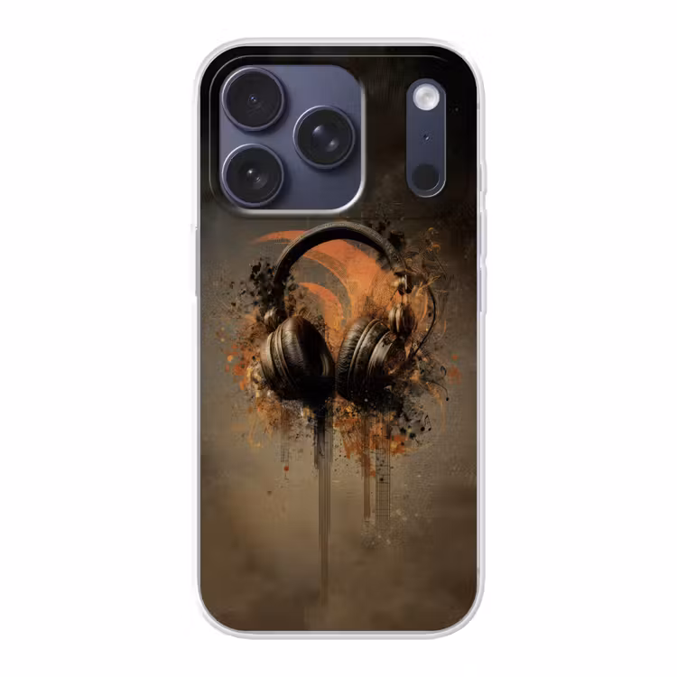 Koptelefoon - Bruin - Verf - Vintage Telefoonhoesje iPhone 17 Pro klein -3d