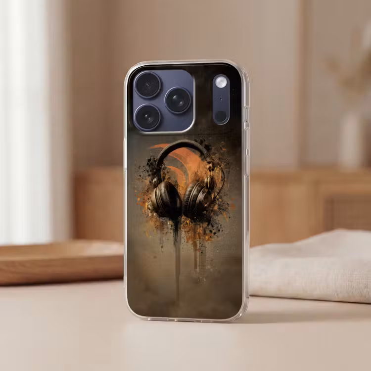 Koptelefoon - Bruin - Verf - Vintage Telefoonhoesje iPhone 17 Pro klein -sfeer2