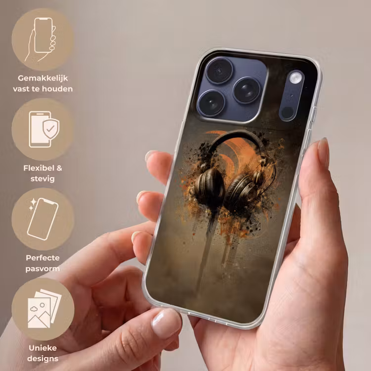 Koptelefoon - Bruin - Verf - Vintage Telefoonhoesje iPhone 17 Pro klein -sfeer3_NL