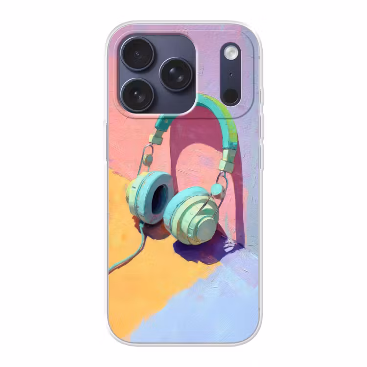 Koptelefoon - Mintgroen - Draad Telefoonhoesje iPhone 17 Pro klein -3d