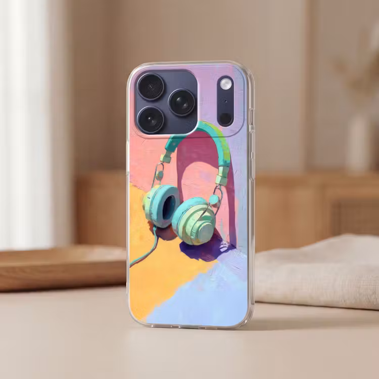 Koptelefoon - Mintgroen - Draad Telefoonhoesje iPhone 17 Pro klein -sfeer2