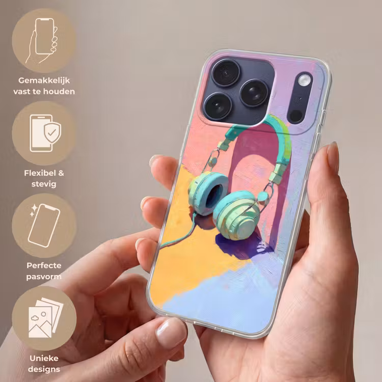 Koptelefoon - Mintgroen - Draad Telefoonhoesje iPhone 17 Pro klein -sfeer3_NL