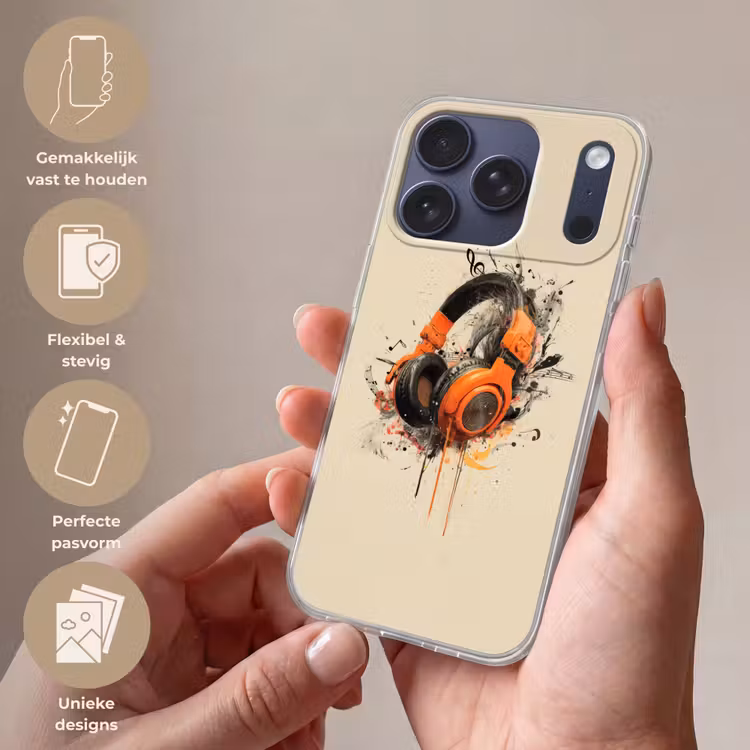 Koptelefoon - Oranje - Explosief Telefoonhoesje iPhone 17 Pro klein -sfeer3_NL