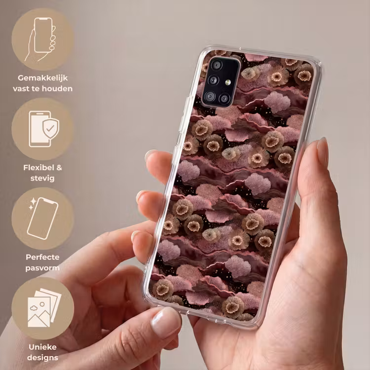 Koraal - Organisch - Roze Telefoonhoesje Samsung Galaxy A51 5G klein 373 -sfeer3_NL