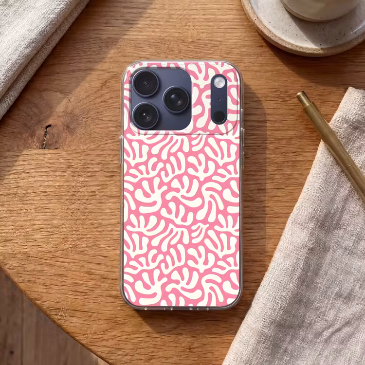 Koraal - Patroon - Roze - Wit - Minimalistisch Telefoonhoesje iPhone 17 Pro klein -sfeer1