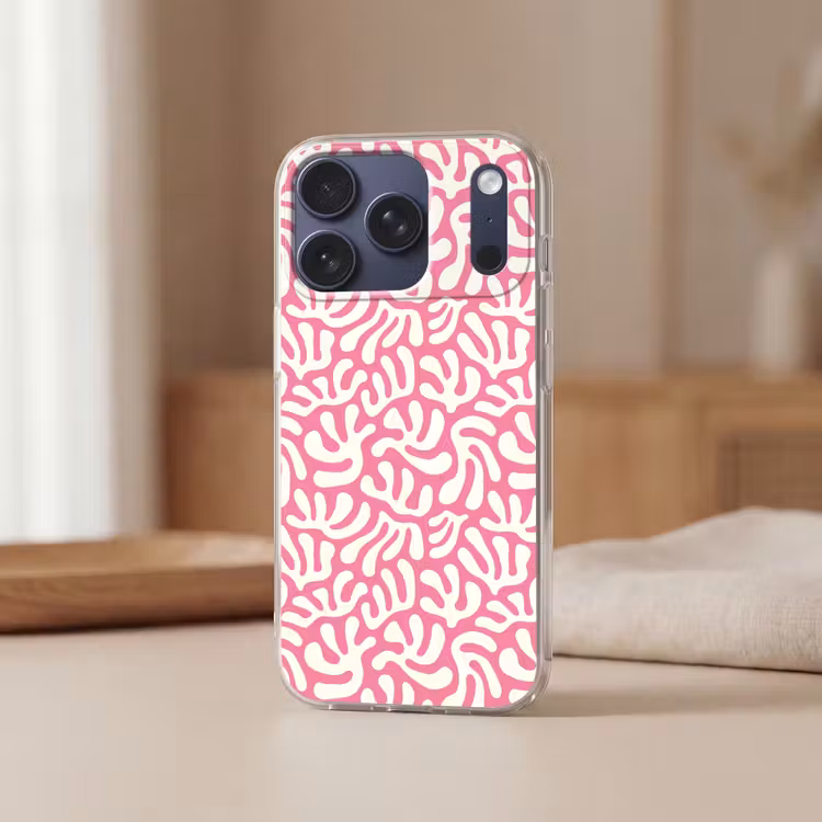 Koraal - Patroon - Roze - Wit - Minimalistisch Telefoonhoesje iPhone 17 Pro klein -sfeer2