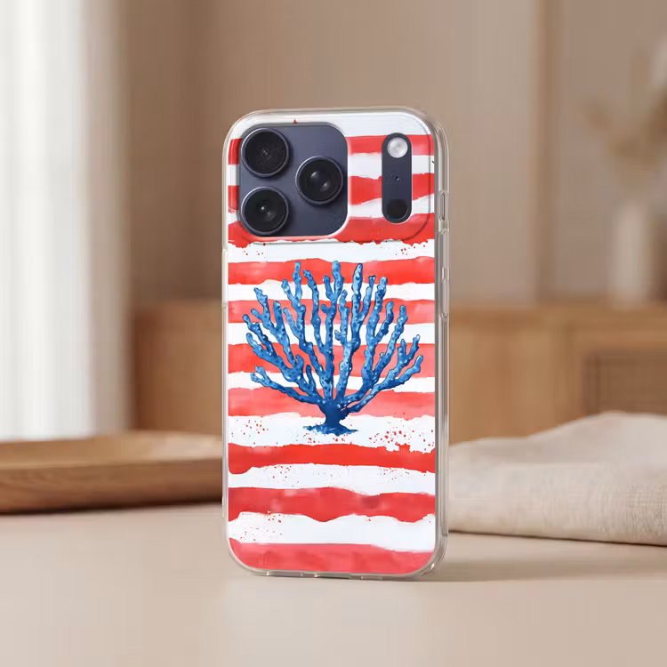 Koraal - Verfstructuur - Rood - Blauw Telefoonhoesje iPhone 17 Pro klein -sfeer2
