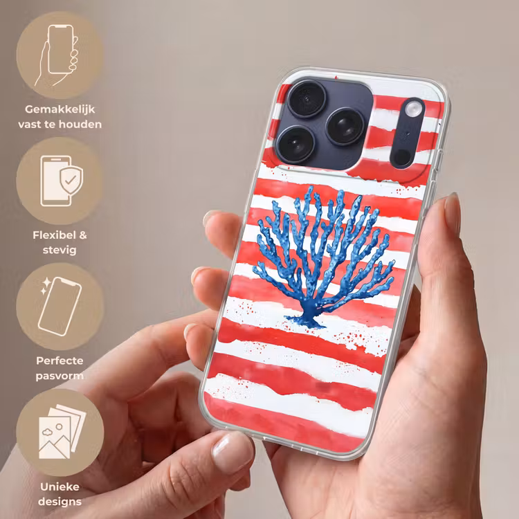 Koraal - Verfstructuur - Rood - Blauw Telefoonhoesje iPhone 17 Pro klein -sfeer3_NL