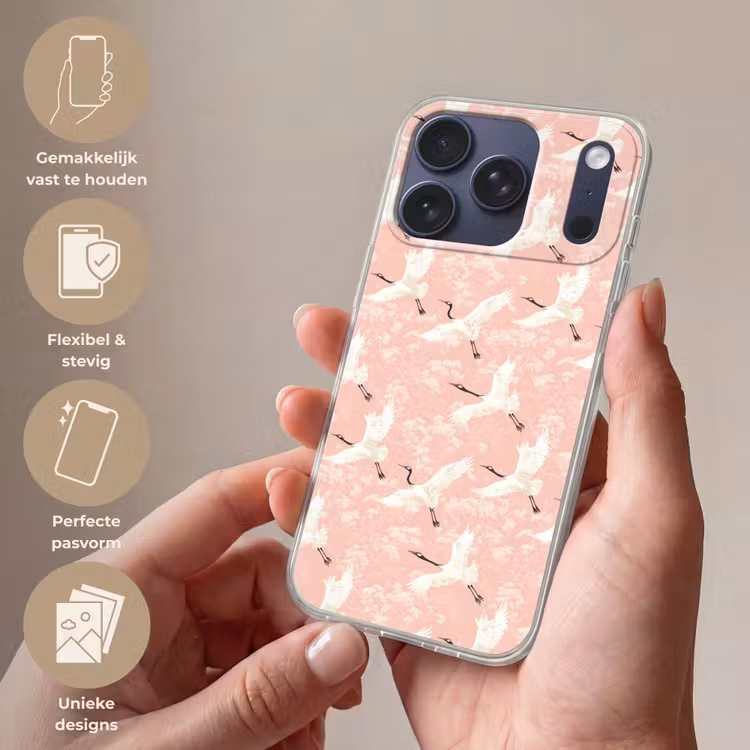 Kraanvogels - Bloesem - Roze Telefoonhoesje iPhone 17 Pro klein 878 -sfeer3_NL