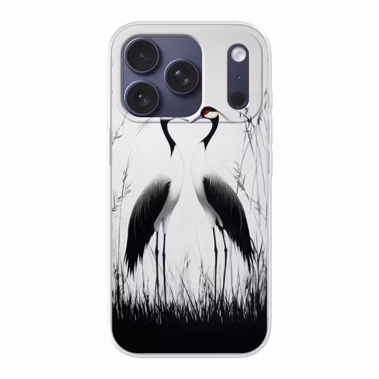 Kraanvogels - Gras - Hartvorm - Zwart Telefoonhoesje iPhone 17 Pro klein -3d