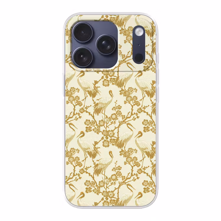 Kraanvogels - Kersenbloesem - Goud Telefoonhoesje iPhone 17 Pro klein 878 -3d
