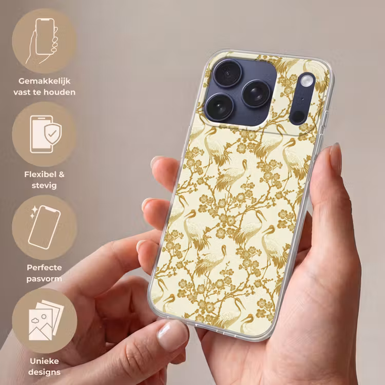 Kraanvogels - Kersenbloesem - Goud Telefoonhoesje iPhone 17 Pro klein 878 -sfeer3_NL