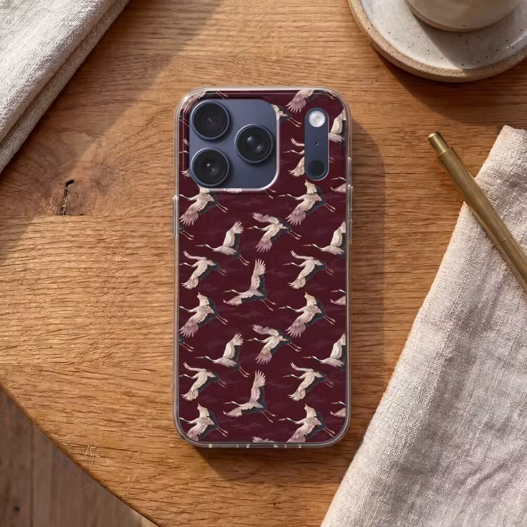 Kraanvogels - Klassiek - Bordeaux Telefoonhoesje iPhone 17 Pro klein 878 -sfeer1
