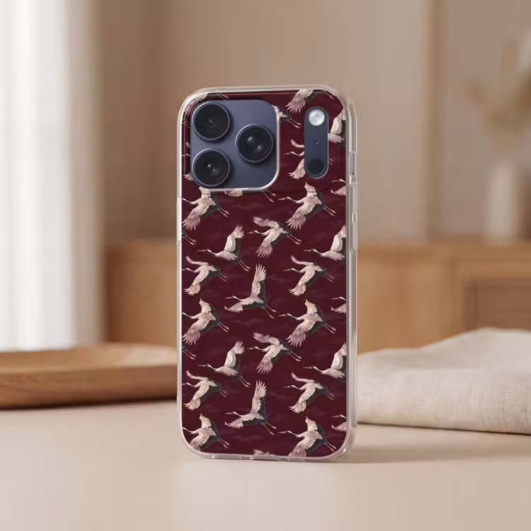 Kraanvogels - Klassiek - Bordeaux Telefoonhoesje iPhone 17 Pro klein 878 -sfeer2
