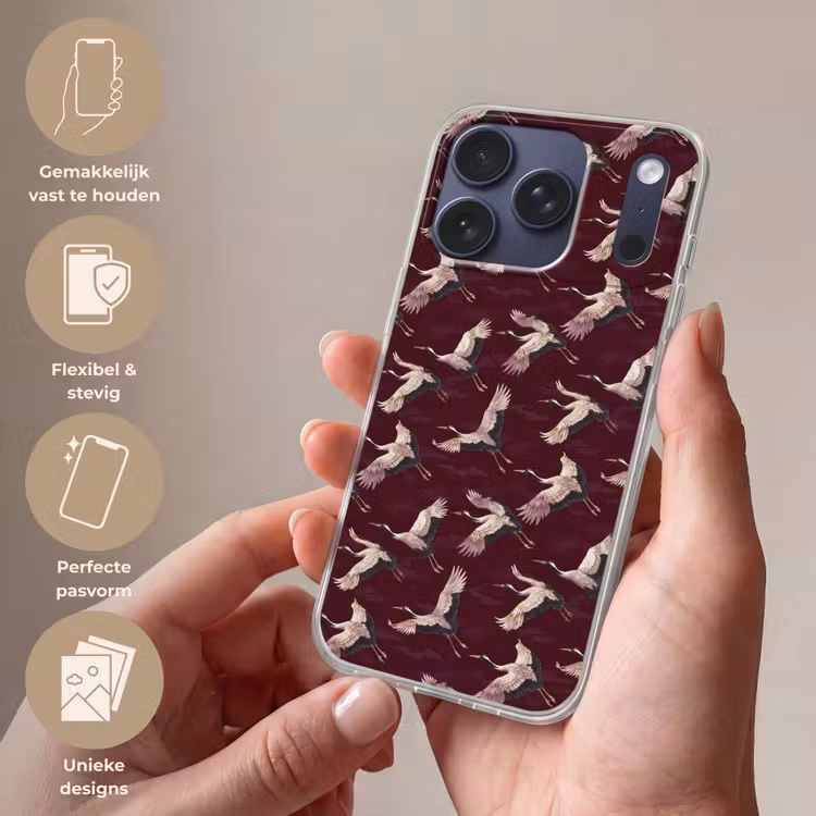 Kraanvogels - Klassiek - Bordeaux Telefoonhoesje iPhone 17 Pro klein 878 -sfeer3_NL