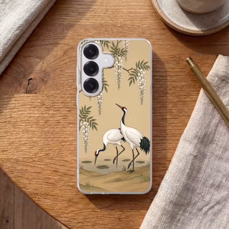 Kraanvogels - Water - Beige Telefoonhoesje Samsung Galaxy S26 klein -sfeer1
