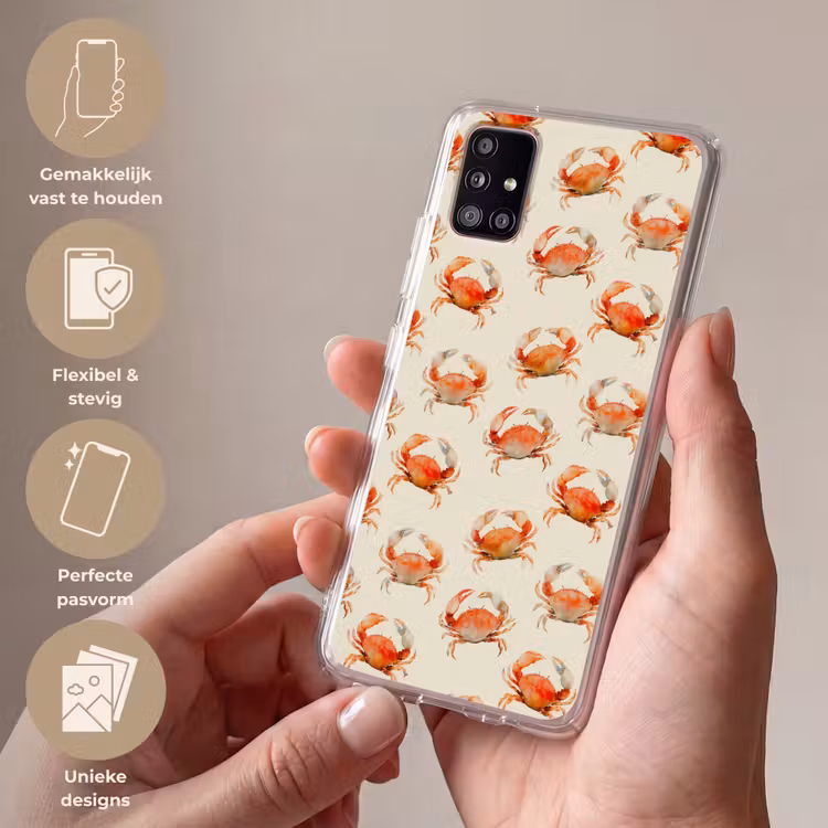 Krabben - Patroon - Oranje Telefoonhoesje Samsung Galaxy A51 5G klein 373 -sfeer3_NL