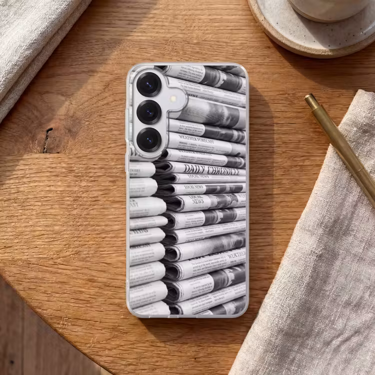 Krant - Stapel - Nieuws - Zwart-wit - Media Telefoonhoesje Samsung Galaxy S26 klein -sfeer1