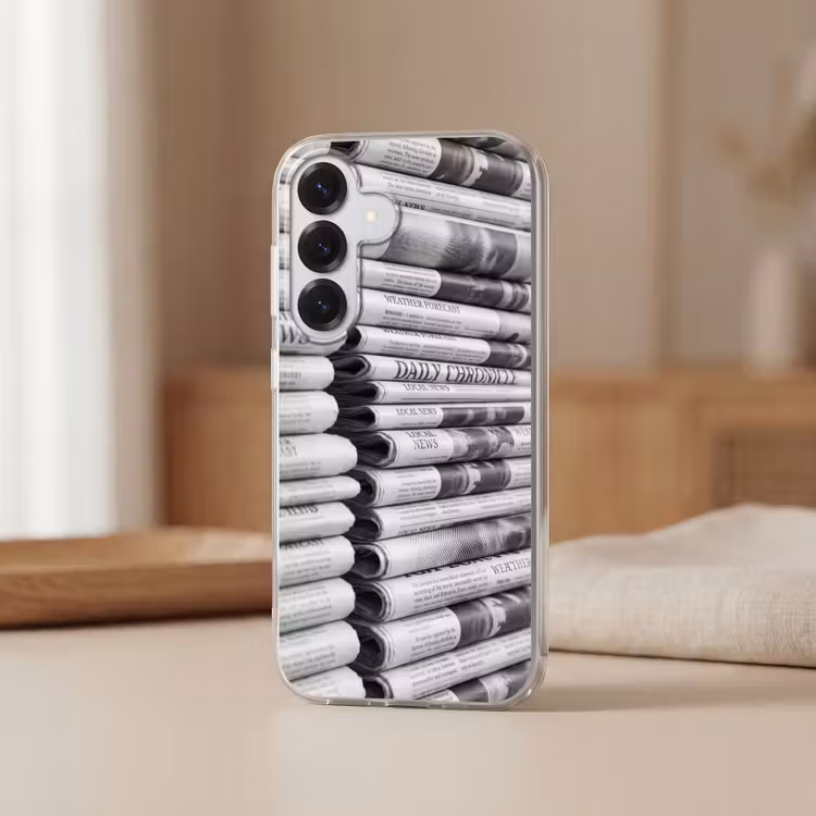 Krant - Stapel - Nieuws - Zwart-wit - Media Telefoonhoesje Samsung Galaxy S26 klein -sfeer2