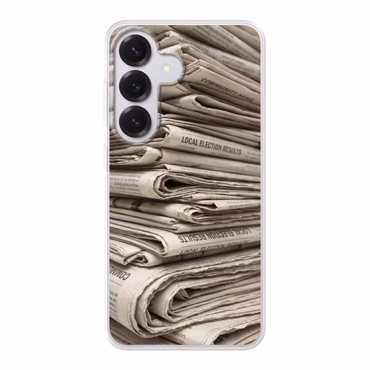 Kranten - Stapel - Nieuws - Vintage - Beige Telefoonhoesje Samsung Galaxy S26 klein -3d