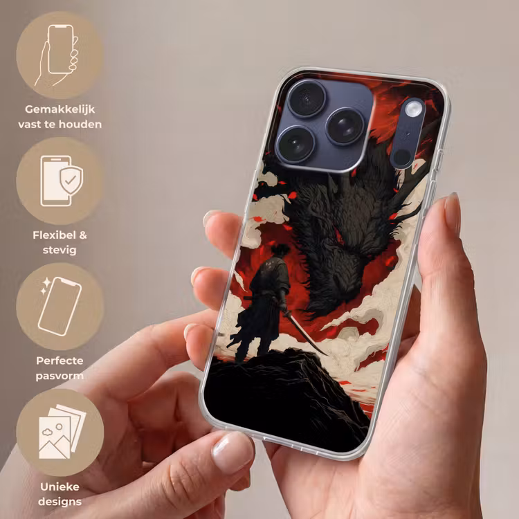 Krijger - Draak - Zwart - Rood - Rook Telefoonhoesje iPhone 17 Pro klein -sfeer3_NL