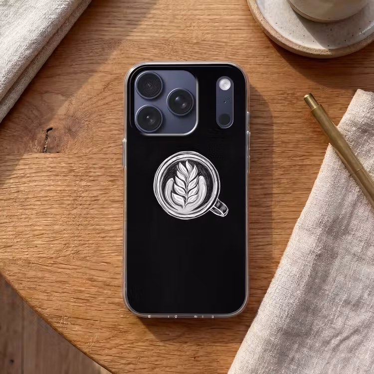 Krijttekening - Koffie - Latte art Telefoonhoesje iPhone 17 Pro klein -sfeer1