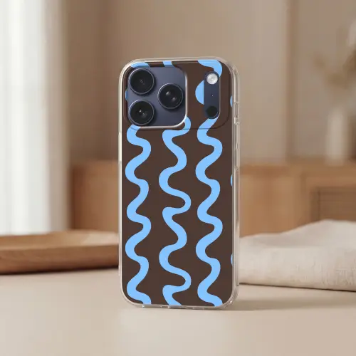 Kronkelende lijnen - Blauw - Bruin - Minimalistisch Telefoonhoesje iPhone 17 Pro klein 878 -sfeer2