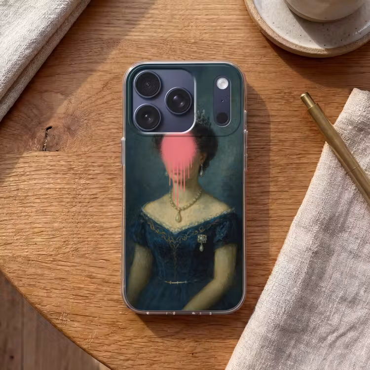 Kroon - Roze druipend verf - Portret Telefoonhoesje iPhone 17 Pro klein -sfeer1