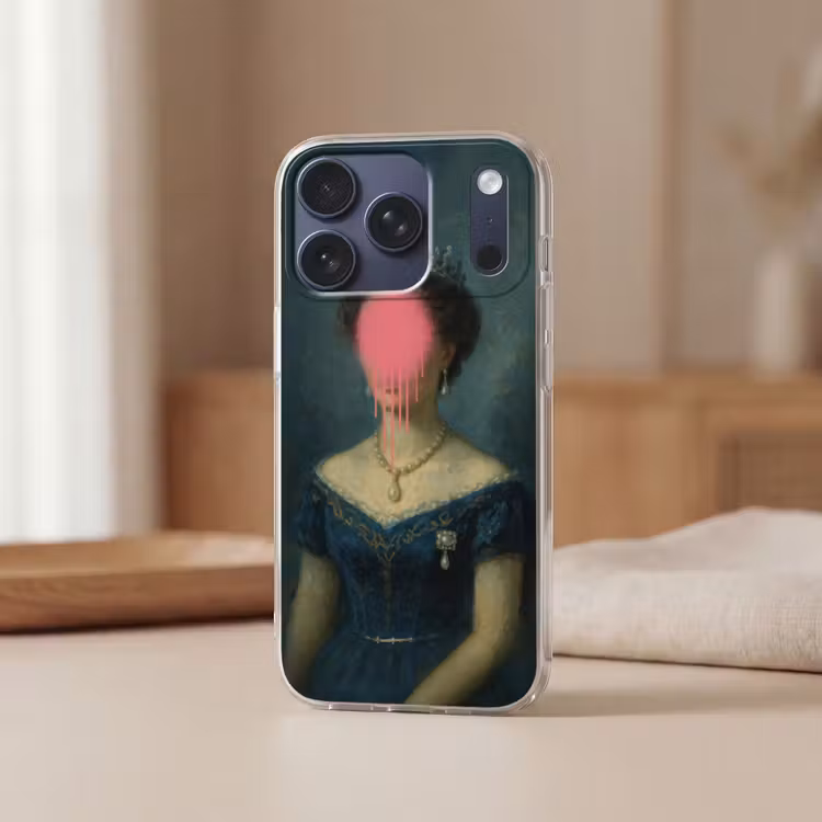 Kroon - Roze druipend verf - Portret Telefoonhoesje iPhone 17 Pro klein -sfeer2