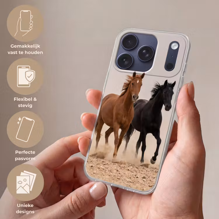 Kudde paarden - Stofwolk - Bruin - Zwart Telefoonhoesje iPhone 17 Pro klein -sfeer3_NL
