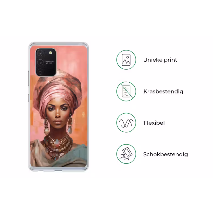 Kunst - Vrouw - Roze - Sieraden - Portret Telefoonhoesje Samsung Galaxy S10 Lite klein -specsS10Lite