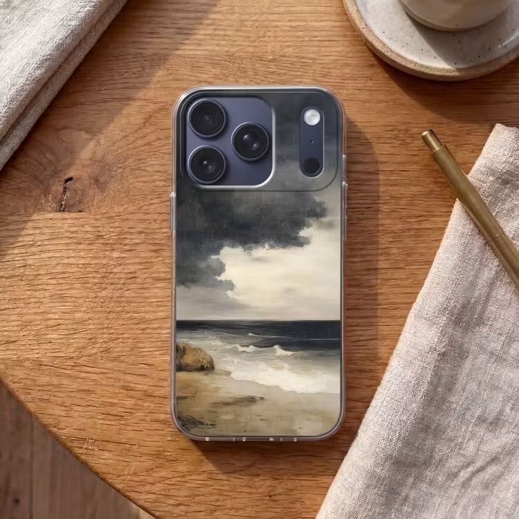 Kust - Golven - Rots - Storm Telefoonhoesje iPhone 17 Pro klein -sfeer1